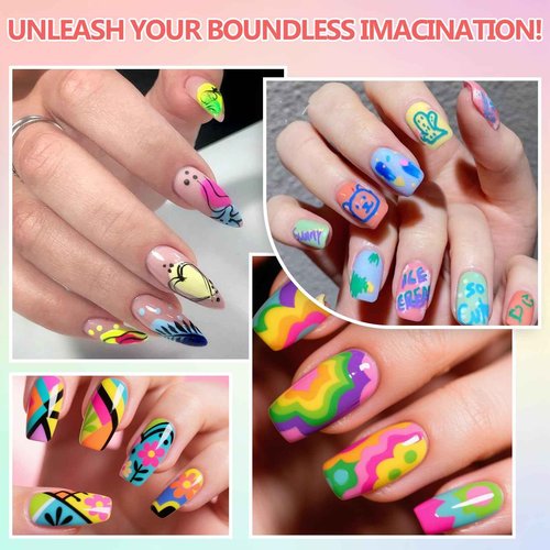 Ponhey 24 Colors Nail Art Pens Set, 3D Nail Polish Pens Quick-Drying Acrylic Paint Markers,For Nail Art Drawing Painting Nail Point Dotting Liner Pen, Nail Design Kit Manicure Tools Home & Salon DIY