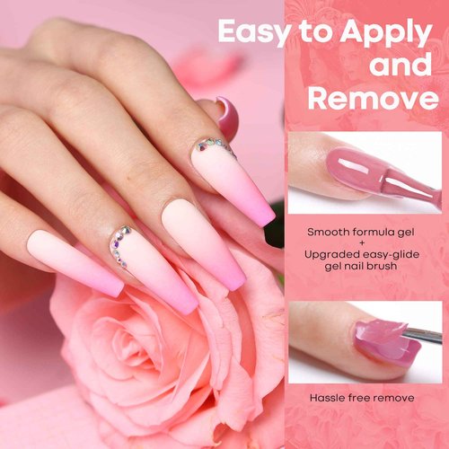 Modelones 24 Pcs Gel Nail Polish Kit, Hot Pink Gel Nail Polish Set Pastel Paradise Girly Nail Polish Red Glitter Soak Off Gel Nail Kit with Bond Primer Glossy & Matte Top Coat Base Coat Nail Art Gifts