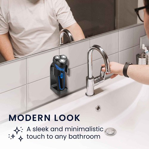 kwmobile Electric Razor Holder - Wall Mounted Shaver Stand for Bathroom - Self Adhesive Storage Mount Made of ABS Plastic - Black