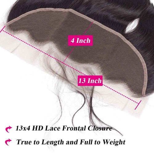 13x4 HD Transparent Lace Frontal Human Hair Body Wave Lace Closure 100% Brazilian Virgin Human Hair Ear to Ear Lace Front Natural Color 14 inch