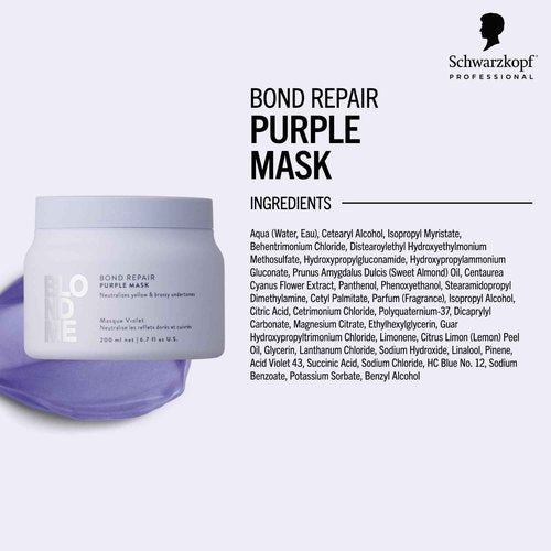 BlondMe Bond Repair Purple Mask for Blonde Hair, 6.7 Fl Oz | Neutralizes Yellow & Brassy Tones | Maintain, Refresh, & Enrich | For Moisturized, Healthy-Looking Cool-Toned Blondes