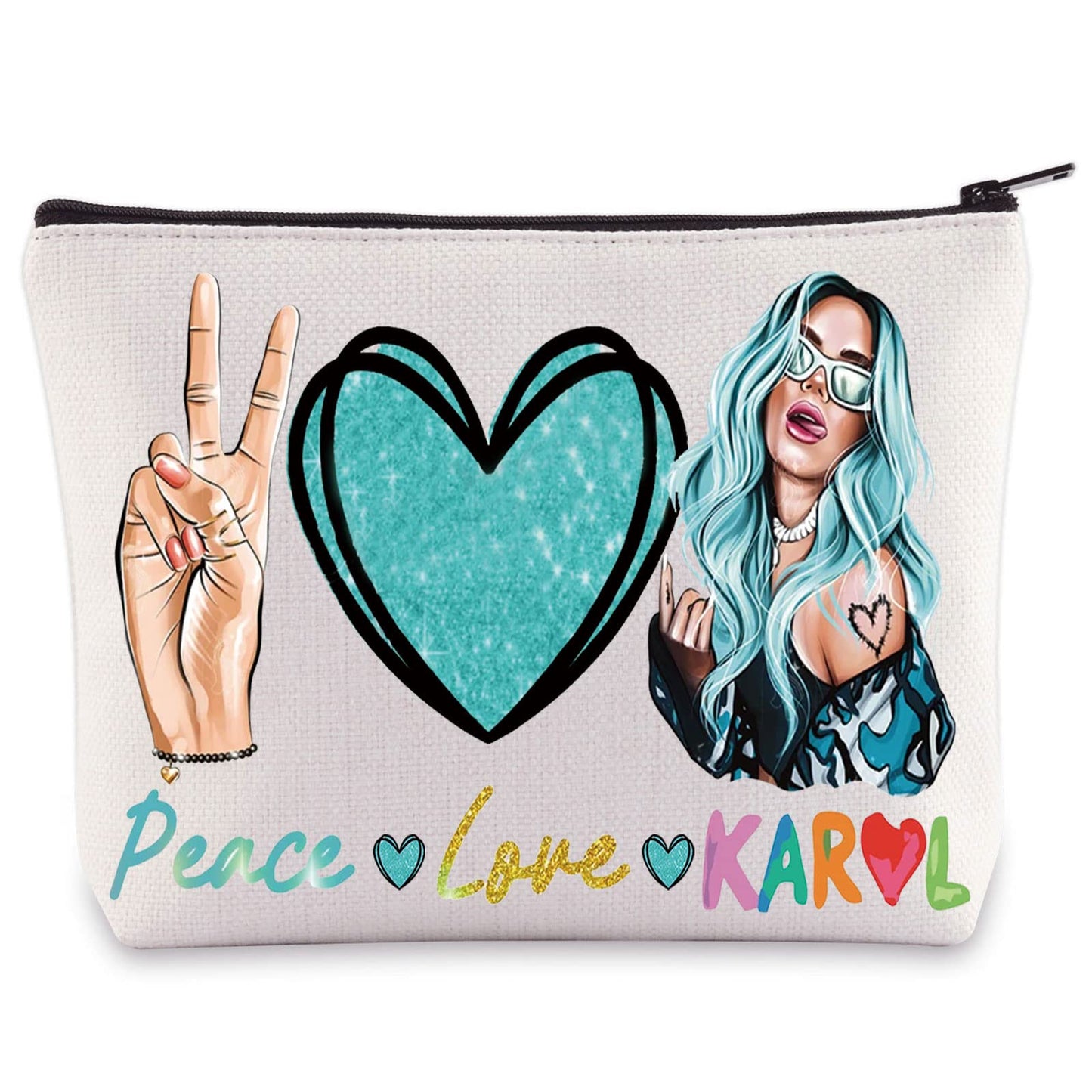 WZMPA Singer Inspired Cosmetic Bag Latin Singer Fans Gift Peace Love Singer Makeup Zipper Pouch Bag For Music Lover (Love KAROL)