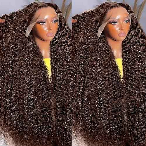 Full Brown Deep Wave Lace Front Wigs Human Hair Pre Plucked 220% Density 13x6 Chocolate Brown Curly Lace Frontal Wigs Human Hair for Women Brazilian Virgin Hair 22inch