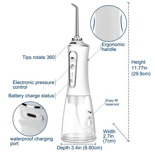Water Dental Flosser Cordless for Teeth - AFROG 5 Modes Dental Oral Irrigator, Portable and Rechargeable IPX7 Waterproof Powerful Battery Life Water Teeth Cleaner Picks for Home Travel White