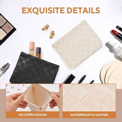MZLUWM 2-Pack Small Waterproof Checkered Makeup Bag - Portable Leather Travel Toiletry Bag Organizer with Snap Closure, Aesthetic Travel Storage Pouches for Women's cosmetic bag for purse