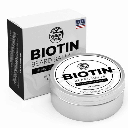Biotin Beard Balm for Men – Made in USA – Beard Growth & Moisturizer with Castor Oil & Jojoba Oil – Organic Styling Wax for Thickening & Softening – Mustache Conditioner
