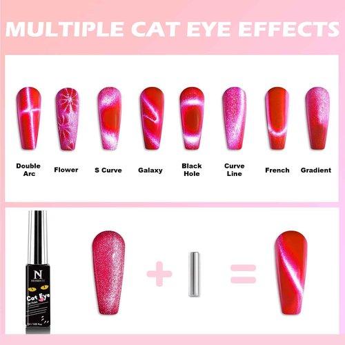 noirwhite Cat Eye Gel Nail Polish Kit with UV Light，12 Colors Glitter Pink Red Purple Green Blue Gold Shimmer Colors Gel Nail Polish with Magnet Top Base Coat Nail Art Manicure Salon DIY Home Gifts
