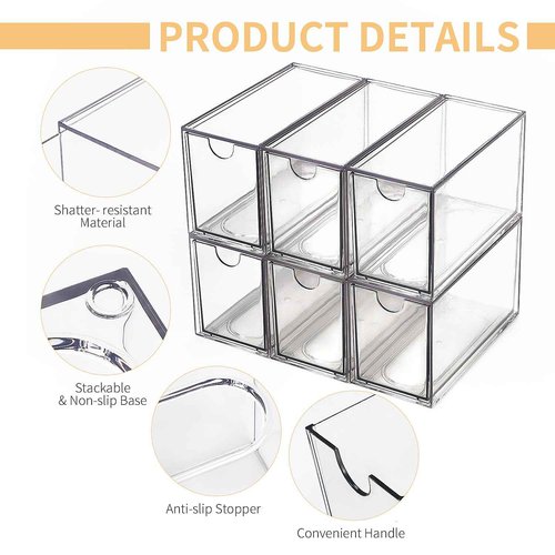 WUHUME Desk Organizer with Drawers, Stackable Plastic Storage Drawers for Makeup or Desk Organization, Cabinets for Office Dressing Countertop Bathroom Bedroom (6 Packs)