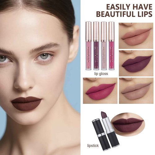 Makeup Set for Women Full Kit Includes, eyeshadow、 liquidfoundation,Loose powder,Eyebrow pencil,Lipstick Eye Pencil Makeup BrushesMakeup practice board 4-color lip gloss set