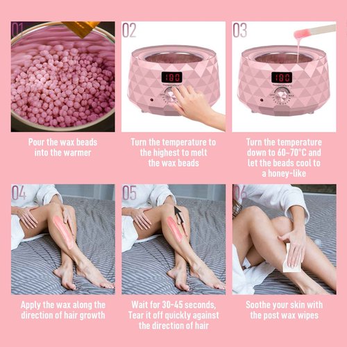 Charmonic Wax Warmer, Upgrade Digital Waxing Kit with Silicone Pot & 500g Hard Wax Beads for Whole Body Brazilian Bikini Legs Armpit Nose Hair Removal, Hot Wax Machine (Pink)