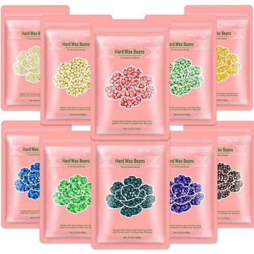 Bouvetan Hard Wax Beads 2.2 lbs, 10 Pack Variety Wax Beans for Hair Removal, Sensitive Skin, Ideal for Face, Eyebrows, Bikini, Underarms, Legs, Brazilian Waxing and Full Body