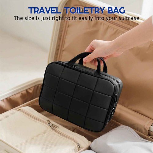 CONBOLA Travel Toiletry Bag Hanging Toiletry Makeup Bag with Jewelry Pockets, Cosmetic Storage Pouch,Jewelry Organizer for Rings Bracelets, Necklaces，Necklace Vacation and Travel Essentials.(Black)