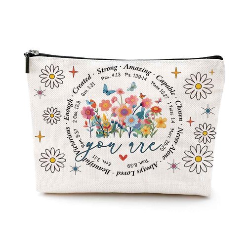 Inspirational Christian Gifts Cosmetic Bag Bible Verse Makeup Bag Motivational Religious Gifts for Women Friends Mom Daughter Birthday Appreciation Gifts Makeup Pouch Mothers Day Christmas Graduation