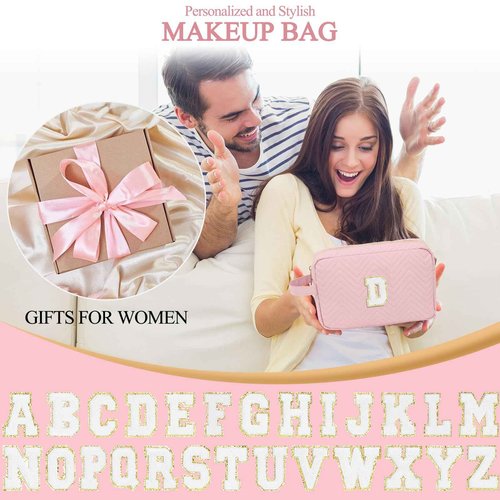 Personalized Initial Makeup Bag Trendy Stuff Leather Waterproof Cosmetic Bag Travel Toiletry Bag, Christmas/Thanksgiving/Halloween Gifts Makeup Organizer Case for Women Girls Mom Girlfriend Wife
