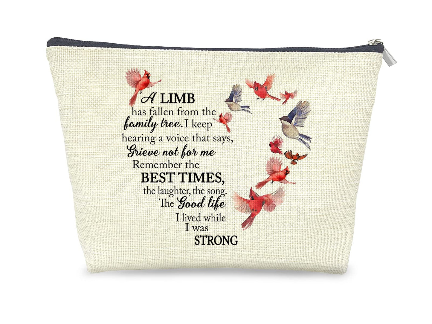 Memorial Gifts for Women Girls,Cardinal A Limb Has Fallen From The Family Tree Cosmetic Bag Gift Idea for Women Girls,In Memory of Travel Makeup Bag,Bereavement Condolences Gifts for Loss of Loved One