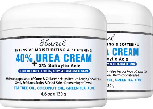 Ebanel Urea Cream 40% plus Salicylic Acid 2%, Foot Cream for Dry Cracked Heels Feet Knees Elbows Hands, Foot Dead Skin Cuticle Callus Remover Toenail Softener, Keratolytic Skin Barrier Repair, 2-Pack