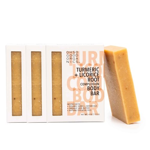 Natural Organic Soap Bar with Turmeric for Face and Body, Exfoliating Bar Soap, Infused with Licorice Root, Herbs, Botanicals, Shea Butter and Essential Oils, 4oz, 3 Pack Turmeric Soap Bar