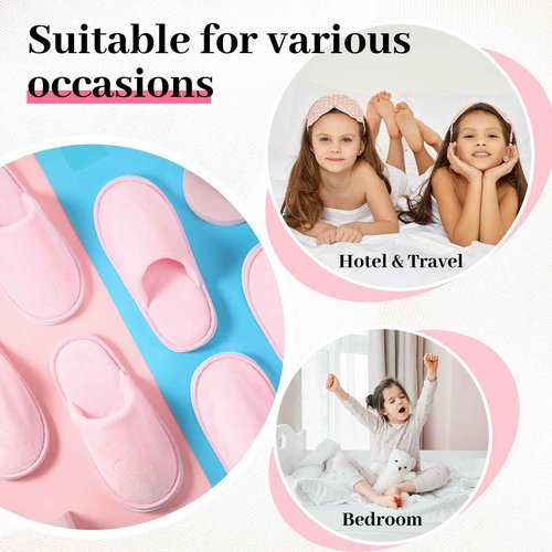 Twistover 6 Pairs Kids Disposable Slippers Non Slip Closed Toe Spa Slippers Comfortable House Spa Indoor Outdoor for 4-12 Years Old Boys Girls Party Hotel Travel(Pink,M)