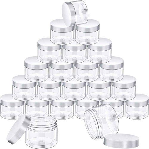 SATINIOR 24 Pieces Empty Clear Plastic Jars with Lids Round Storage Containers Wide Mouth for Beauty Product Cosmetic Cream Lotion Liquid Butter Craft and Food ()