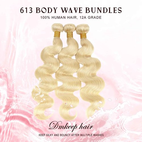 613 Bundles Human Hair 12A Blonde Body Wave Human Hair bundles 100% Unprocessed Brazilian Raw Virgin Bundles Single 613 Weave Extensions for Women 16 Inch