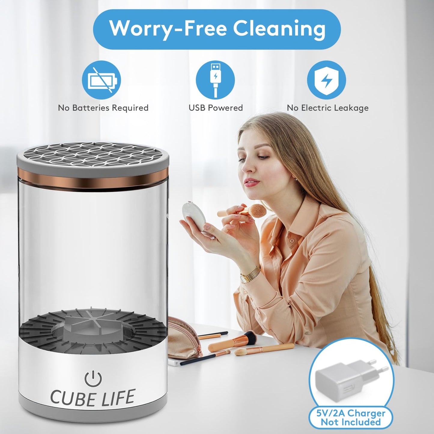 CUBE LIFE Electric Makeup Brush Cleaner, Fast Makeup Brush Cleaner Machine with Makeup Brush Cleaning Mat, Beauty Blender Cleaners for All Size Makeup Brush, Great Gift for Like Makeup Friends