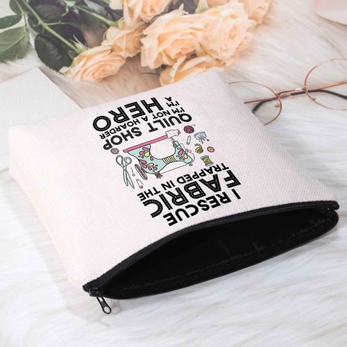 POFULL Quilting Gift I Rescue Fabric Trapped in the Quilt Shop Zipper Pouch Bag For Women Seamstresses Gift (I Rescue Fabric Trapped bag)