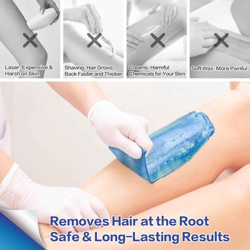 Hard Wax Beads for Coarse Hair, Sensitive Skin, Body, Facial, Brazilian Bikini, Legs, 2.2 lb Wax Kit with 60g Care Cream & 24 Applicator Sticks for At Home Hair Removal