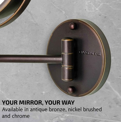 OVENTE Wall Mounted Lighted Makeup Mirror, 7" Double Sided 1X/7X Magnifying Vanity Mirror for Bathroom with LED Lights, Cordless, 360° Rotation and 13" Extendable Arm, Antique Bronze MFW70ABZ1X7X