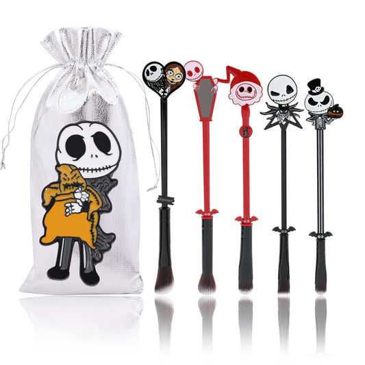 6pcs The Nightmare Before Christmas Makeup Brushes Corpse Bride Anime Makeup Brush Set Jack Skellington Eyeshadow Brushes Halloween Make Up Kit (5PCS Set -1) (6PCS)