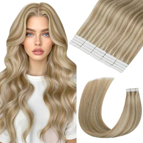 MEI YUAN LIN tape hair extensions real human hair 16 Inch Color 18 Ash Blonde and 613 Light Blonde Invisible Tape Ins PU weft 50Grams 20Pcs Silky Straight