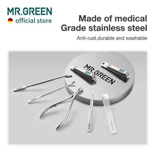 MR.GREEN 7in1 Manicure Sets Personal Care Tools Stainless Steel Professional Nail Clippers Pedicure Set Travel Case Kits (Mr-6032)