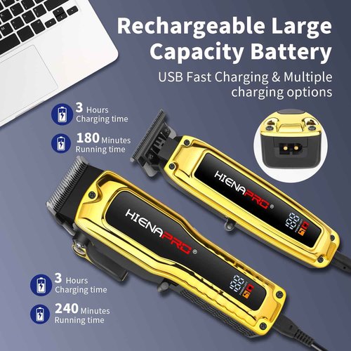 HIENA PRO Professional Hair Clipper Set for Men, Cordless Barber Clipper Set and Trimmer Kit, Electric Hair Cutting Tools with USB Rechargeable, Perfect Gifts for Men