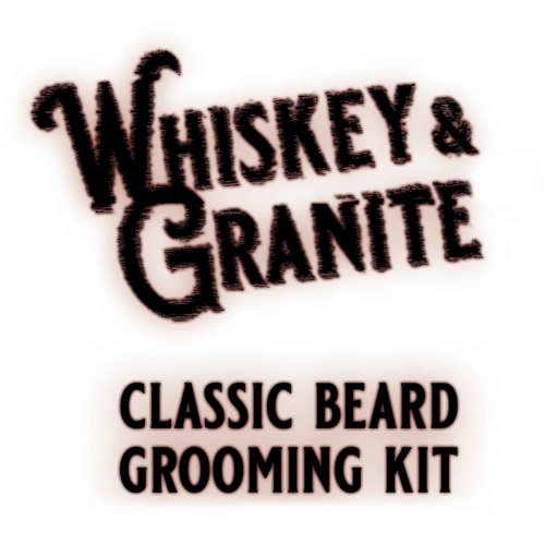 Whiskey & Granite Beard Kit for Men – 100% Natural Ingredients (Mountain Shine). Includes beard oil and balm, comb, brush, and scissors.