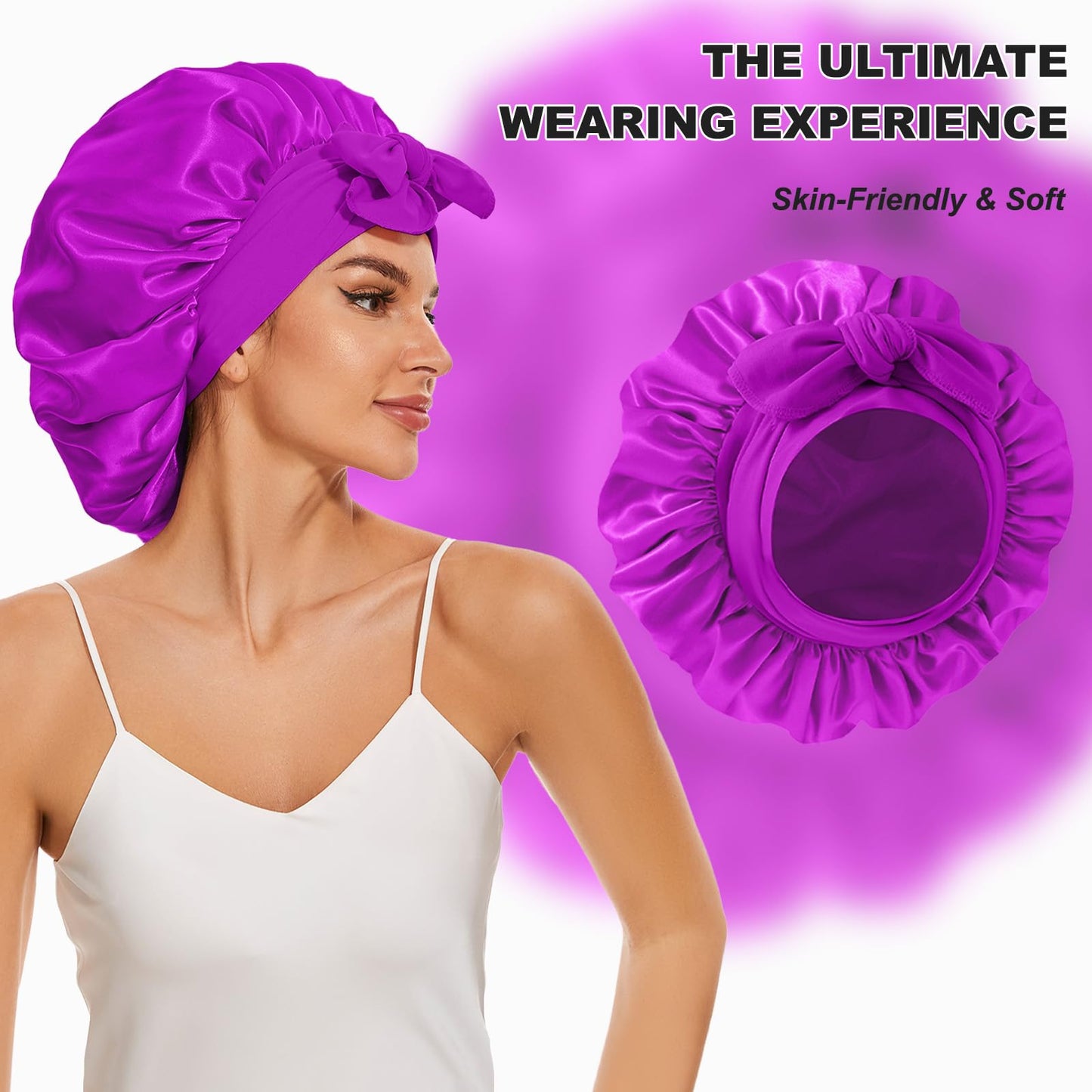 Large Silk Bonnet for Sleeping, Satin Bonnet Hair Bonnet for Sleeping for Women Men with Tie Band Hair Wrap Shower Cap