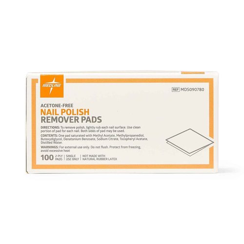 Medline Individual Nail Polish Remover Pads, Acetone Free, Perfect for Travel and Home Use, Case of 1000