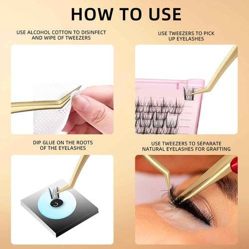 FungChoi 4-Piece High Precision Eyelash Extension Tweezers Set, Straight and Curved Lash Tweezers for Extensions, Volume Lash Tweezers for Crafting, with Iron Box Packaging