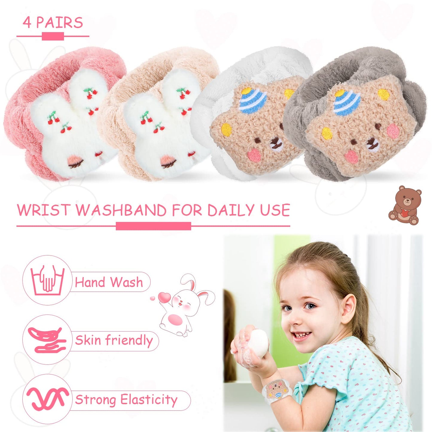 Chuangdi 4 Pairs Wrist Spa Washband Microfiber Washing Face Wrist Wash Towel Band Wristband Scrunchies Absorbent Wrist Sweatband for Women Prevent Liquid from Spilling (Animal)