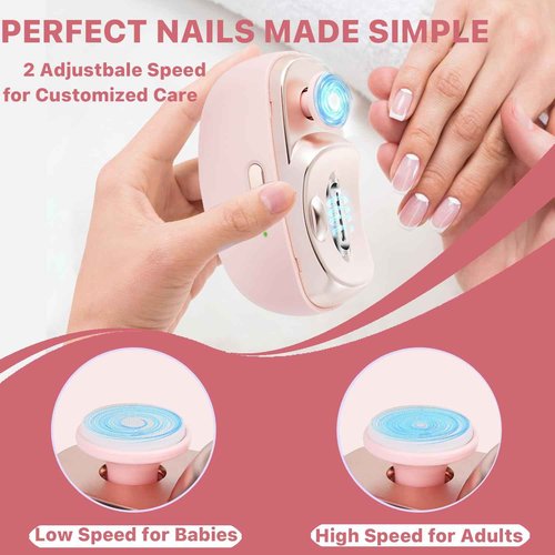 Electric Nail Clippers for Seniors, 2026 2 in 1 Easy Clip Electric Nail Clipper Multifunctional Electric Easy Clip Nail Clippers for Adults，Kids with Polishing and 2 Speeds (Pink)