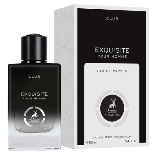 Maison Alhambra Exquisite Club Pour Homme Eau De Parfum Spray - 100Ml (3.4 oZ), Fresh Spicy Floral Scent with Warm Smooth Finish, Long-Lasting Fragrance for Men
