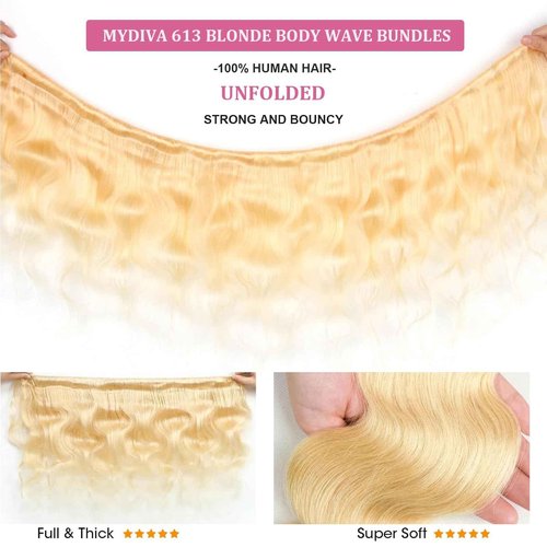 613 Blonde Body Wave Bundles Human Hair 16 inch 100% Unprocessed Virgin Human Hair Single Bundle 12A Human Hair Weave Extensions