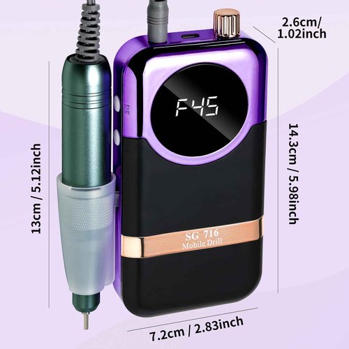 LIMEGIRL Professional Electric Nail Drill Kit 45000RPM Portable Cordless Toenail Cordless Toenail Machine with 14 Drill Bits and Base for Women (Purple)