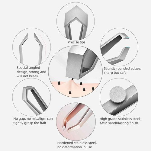 Ausomtek Beard Tweezers, White Hair Plucking Tweezers, Stainless Steel, Fine Hair Removal Tweezers, Eyebrows Shaping Tool, 5mm Tip, Cyan PU Case 1Pack, Silver, 1.0 Count, (BRTW-SSS-96WDQP)