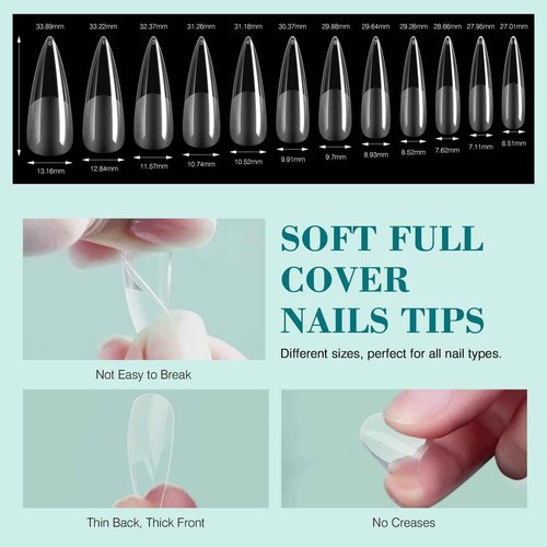 SAVILAND Gel Nail Kit with Curing Lamp: 500 pcs Stiletto Nail Tips 4 In 1 Glue Gels with Medium Stiletto Gel Nails Tip and Curing Lamp Acrylic Nails Art DIY Manicure Home Salon Gift
