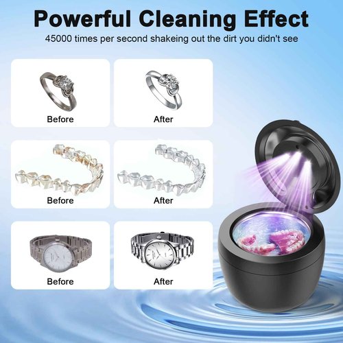 45kHz Ultrasonic Retainer Cleaner Machine, 200ML Denture Cleaner, 4 Modes with Digital Timer Mouth Guard Cleaner, Night Guard Cleaner Dental Cleaning Pod for Aligner, Braces, Jewelry (Dark Black)