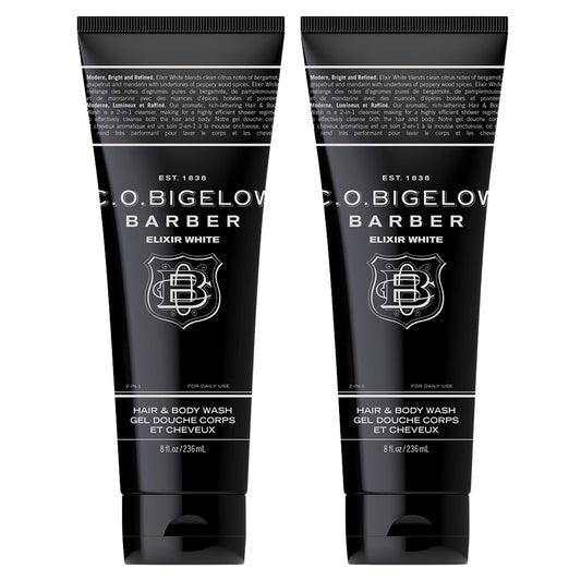 C.O. Bigelow Men's Hair and Body Wash, Elixir White, No. 1607, 8 fl oz, Mens Body Wash & Shampoo, Citrus & Bergamot Moisturizing Mens Shampoo & Body Cleanser, Pack of 2