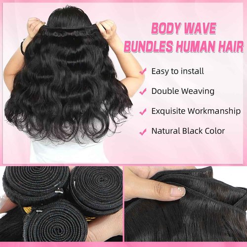 ADOIFAIR 12A Human Hair Bundles 22 Inch Body Wave Bundles Human Hair 100% Unprocessed Quick Weave Single Bundle Real Human Hair Extensions Natural Color