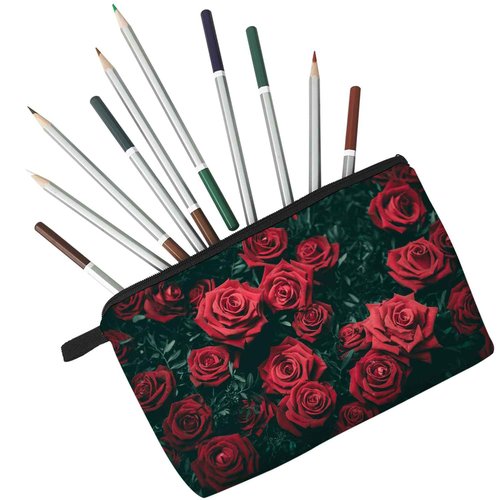Livel lhood Red Rose Makeup Bag - Cute Travel Toiletry Zipper Pouch - Floral Cosmetic Bag Gift for Girls, Women, Sisters, Rose Lovers