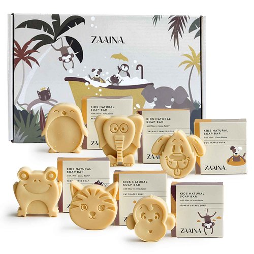 ZAAINA Kids Soap Bar (Set of 6) – Unique Natural Animal Shaped Soaps for Children, Gentle Bath Soap for Sensitive Skin, Fun Bath Time Gift for Boys Girls, Christmas Stocking Stuffers – Handmade in USA