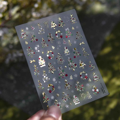 Christmas Tree Nail Stickers Gold Nail Art Stickers Xmas Nail Decals with Pearl Design Snowflake Nails Art Decals 5D Embossed Self Adhesive Nails Charms for Women Girls Manicure Decoration Accessories