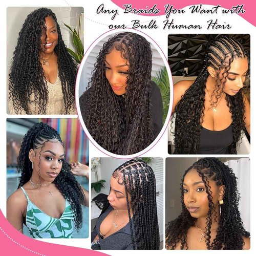 100 Percent Human Braiding Hair for Boho Braids 110g Curly Boho Hair for Braiding Deep Wave Bulk Bohemian 100% Human Hair for Micro Braiding Wet and Wavy No Weft 2 Bundles Natural Color 18 Inch